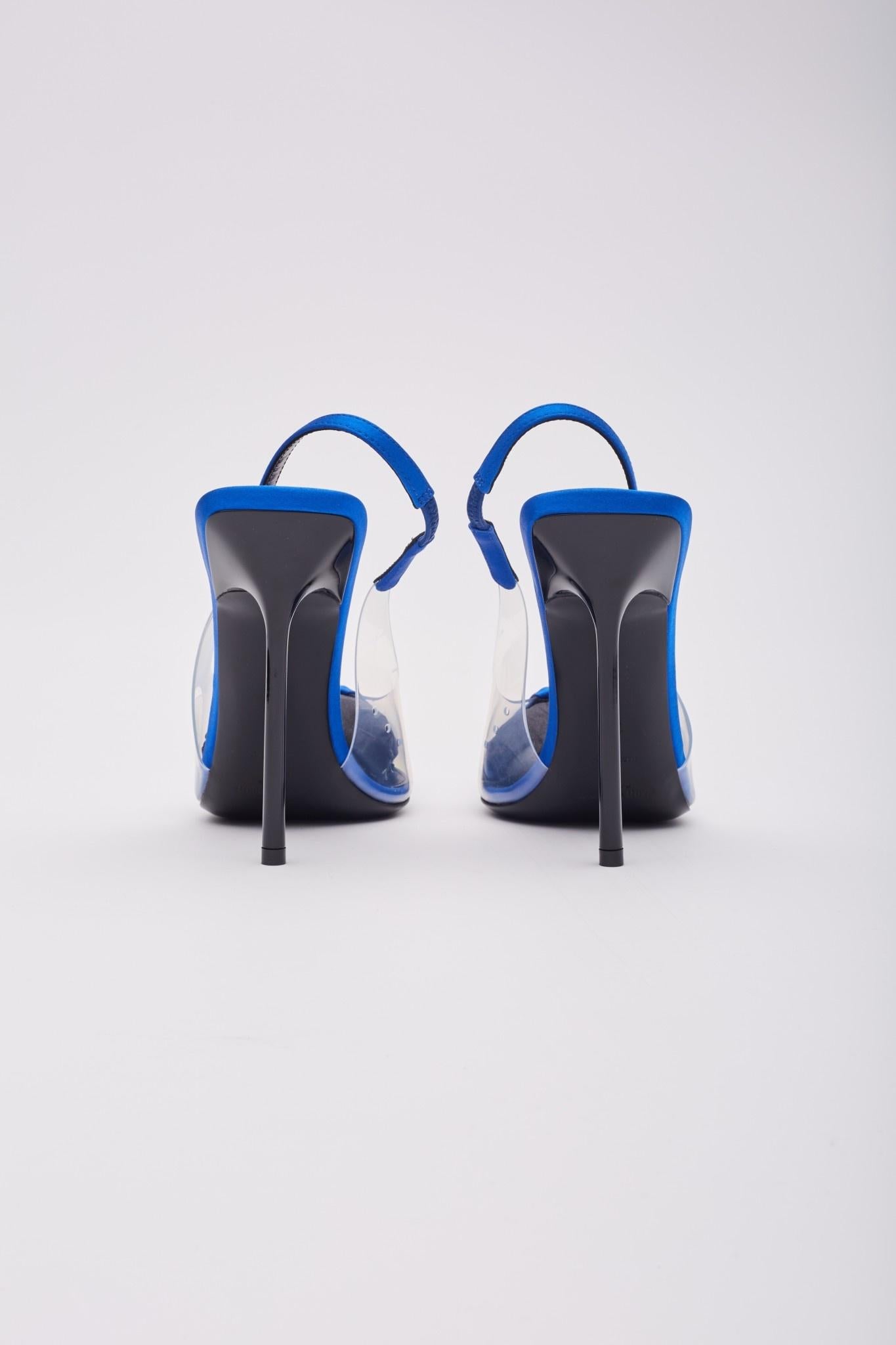 Saint Laurent Satin Blue Chica 115 Slingback Heels EU 41 For Sale 1