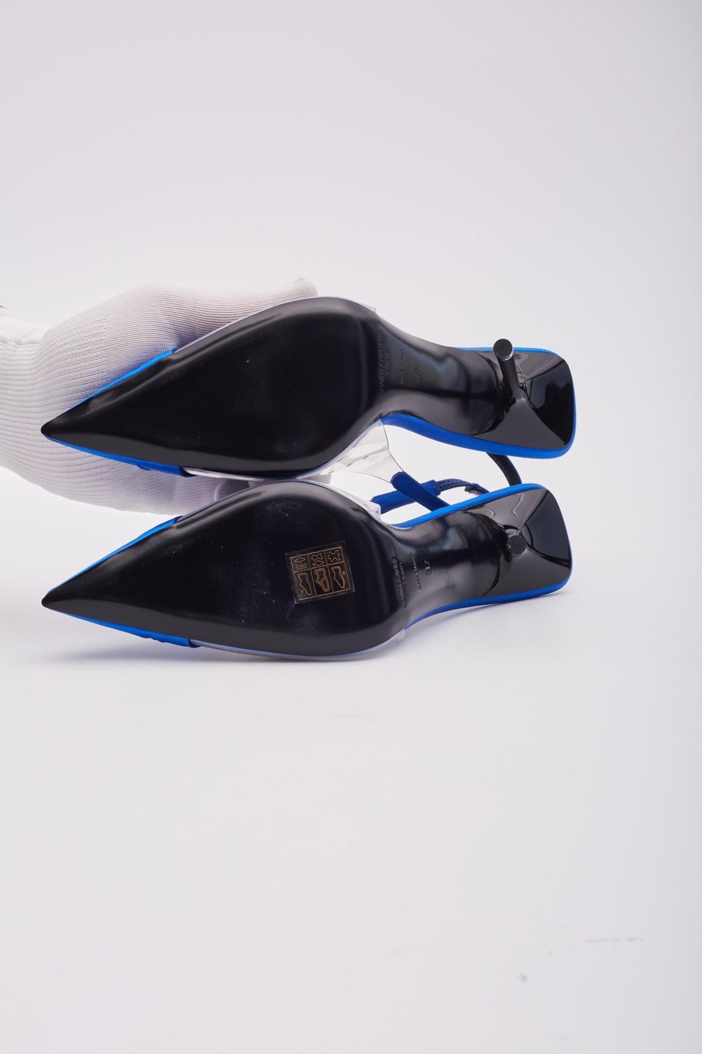 Saint Laurent Satin Blue Chica 115 Slingback Heels EU 41 For Sale 2