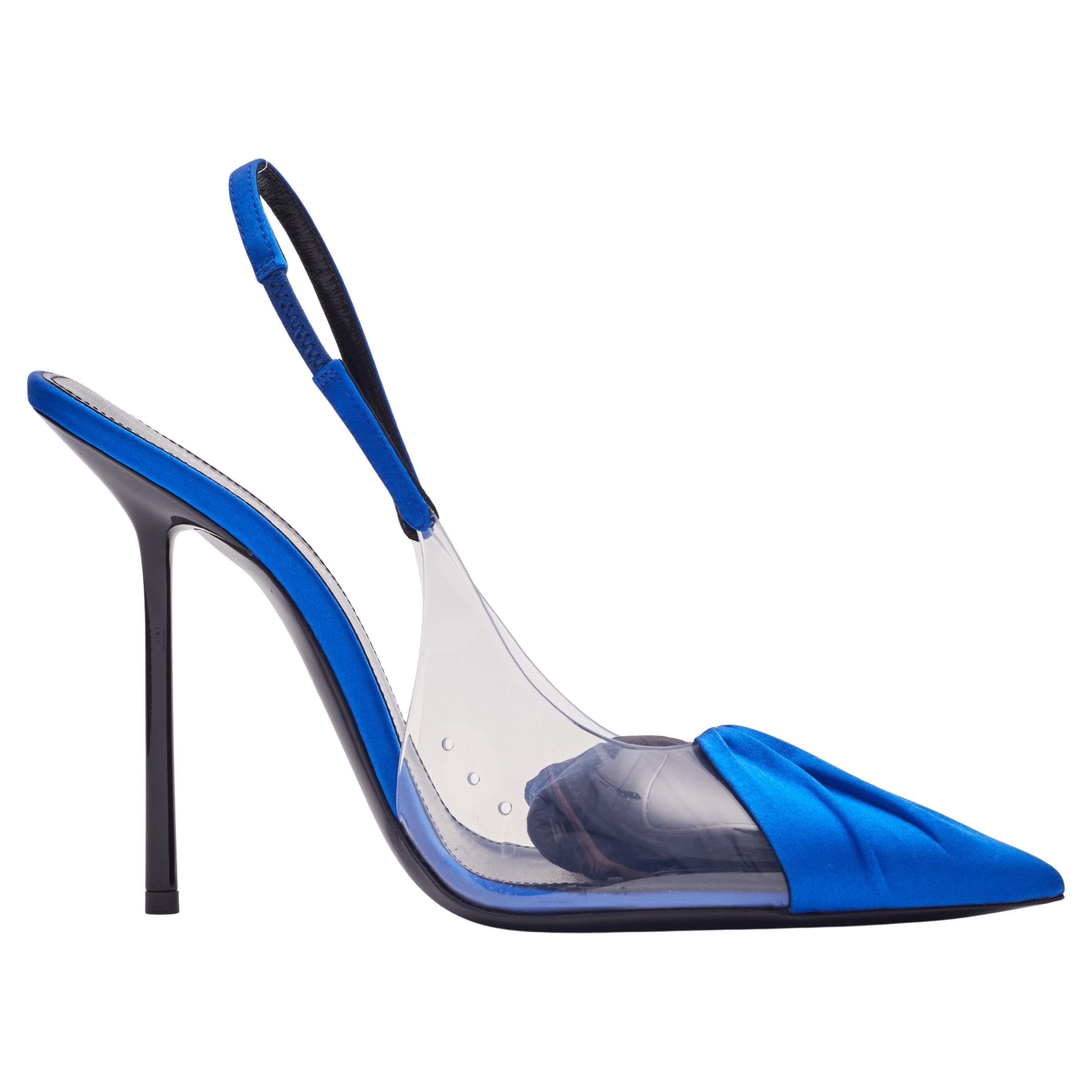 Saint Laurent Satin Blau Chica 115 Slingback Heels EU 42