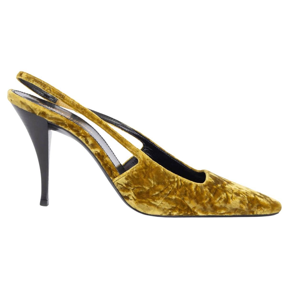 SAINT LAURENT Senape mustard BALDE VELVET Sllingbacks Pumps Shoes 38 For Sale