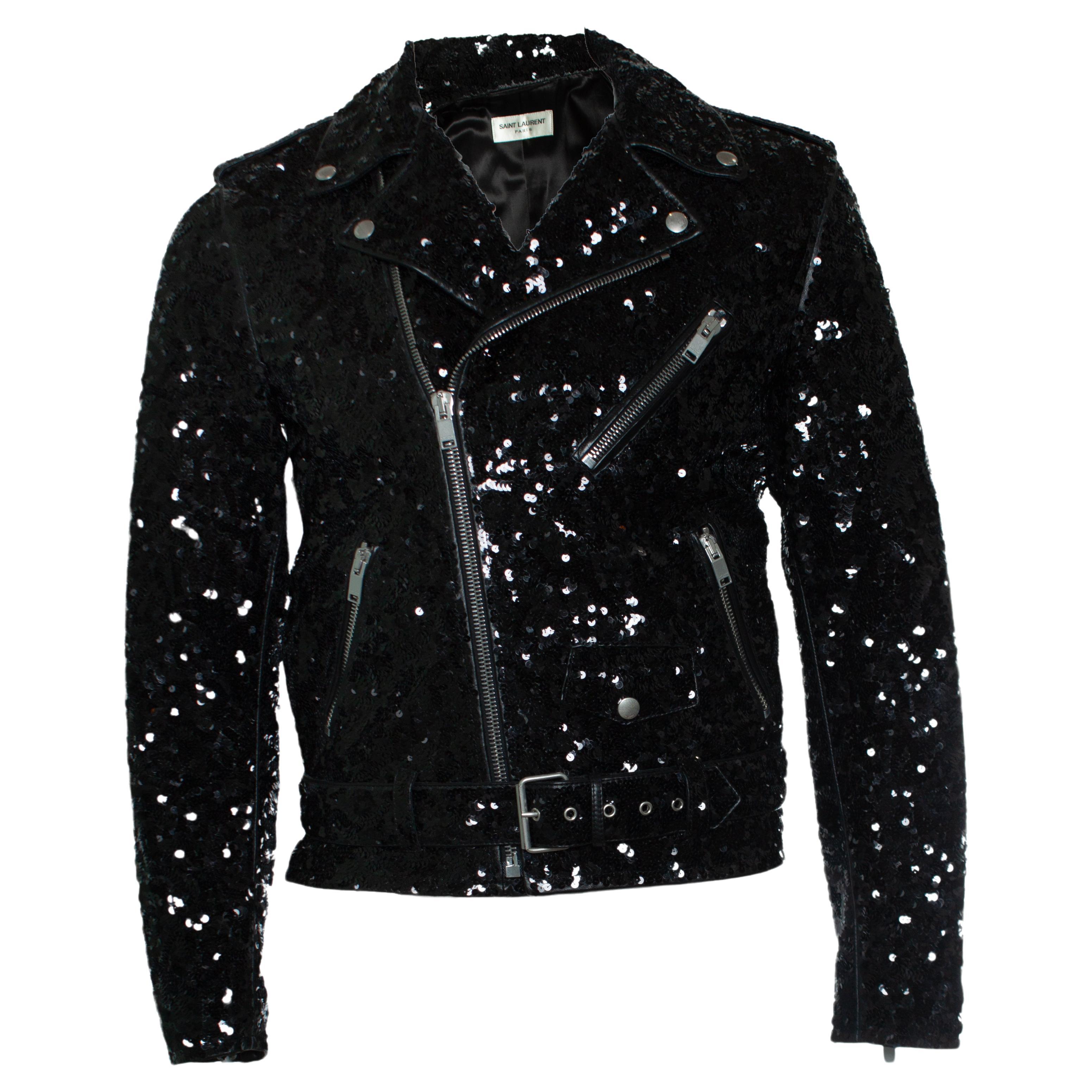 Saint Laurent, Sequin lamb leather jacket in black