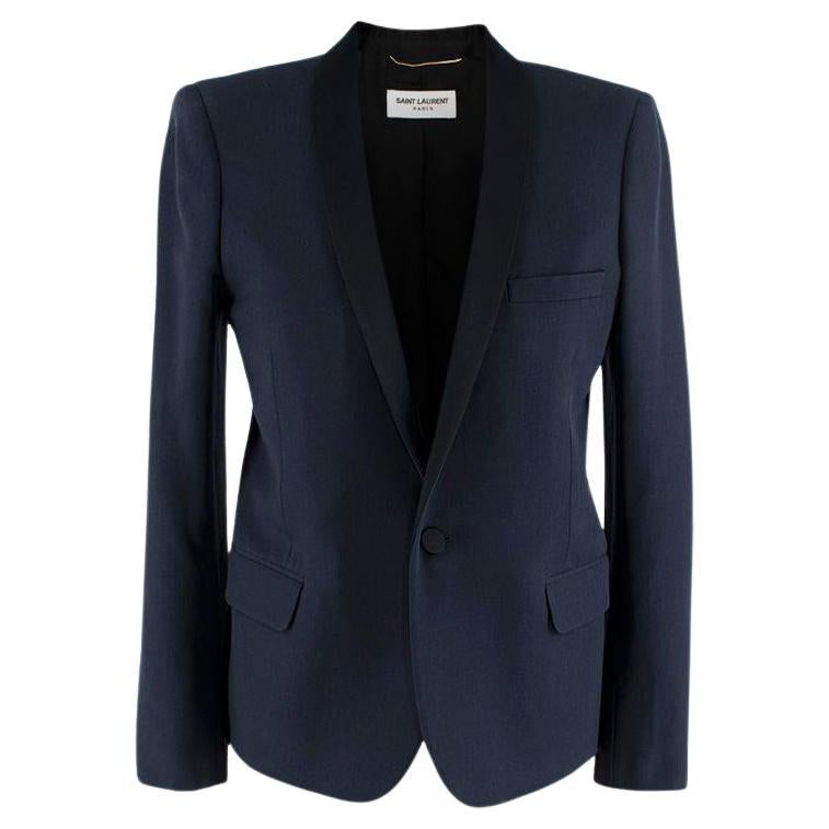 Saint Laurent - Veste de smoking en laine gris de poudre avec col châle, taille US 4 en vente