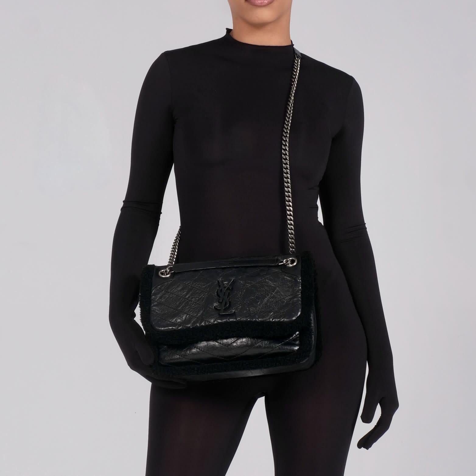 Black Saint Laurent Shearling Monogram Matelassé Niki Bag Medium