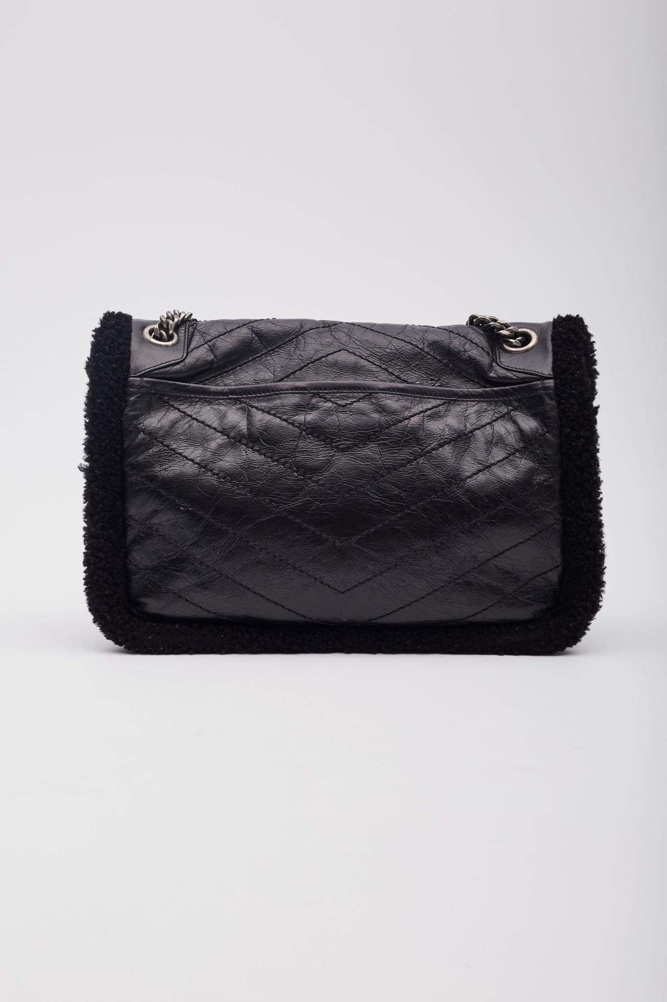 Saint Laurent Shearling Monogram Matelassé Niki Bag Medium In Good Condition In Montreal, Quebec