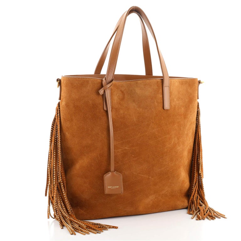 Saint Laurent Shopper Tote Suede with Studded Fringes Toy at
