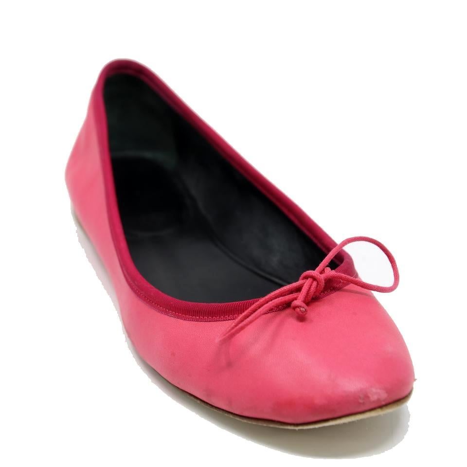 Pink Saint Laurent Signature 36 Soft Leather Ballet Round Toe Flats For Sale