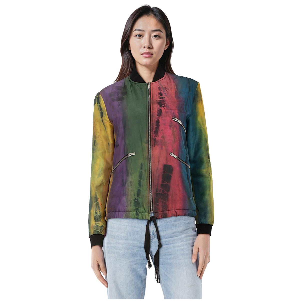 Saint Laurent Giacca Bomber in seta con motivo astratto taglia M. in vendita