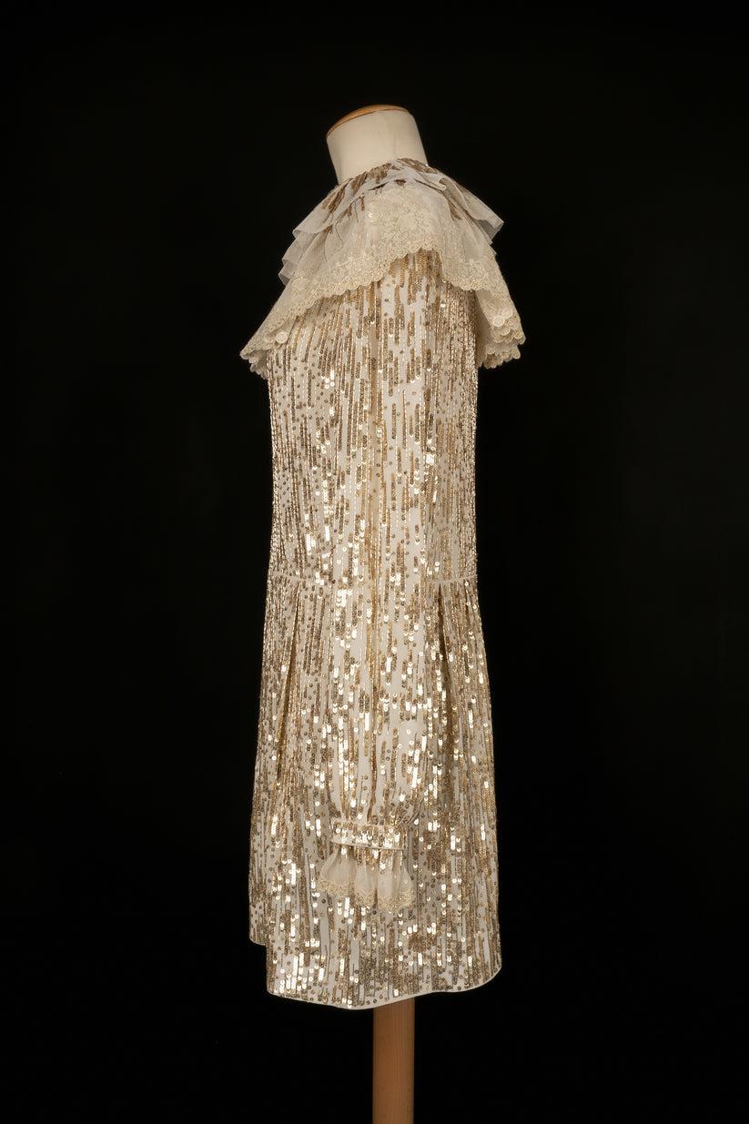 Saint Laurent Kleid aus Seide und Baumwolle im Zustand „Hervorragend“ im Angebot in SAINT-OUEN-SUR-SEINE, FR