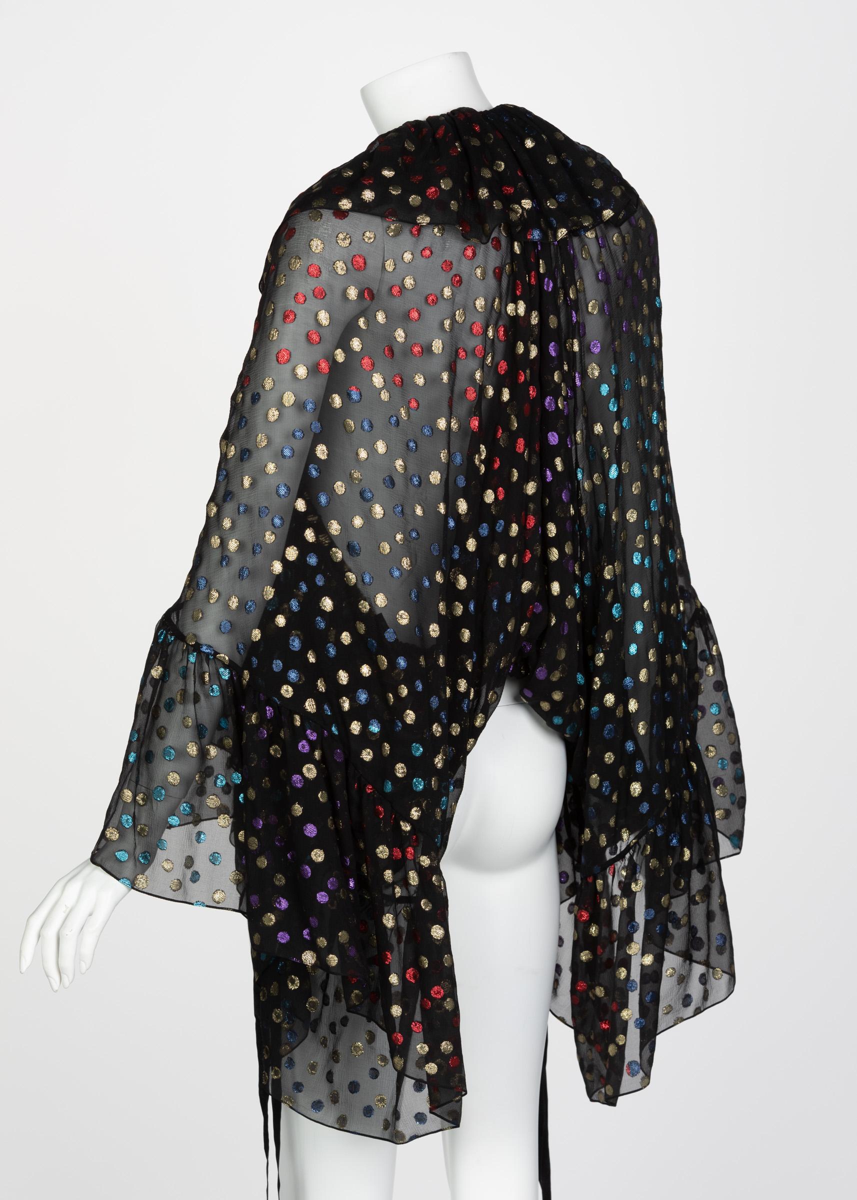 Saint Laurent Silk Metallic Dot Ruffle Cape Blouse Top Runway YSL  2018 NEW in vendita 5