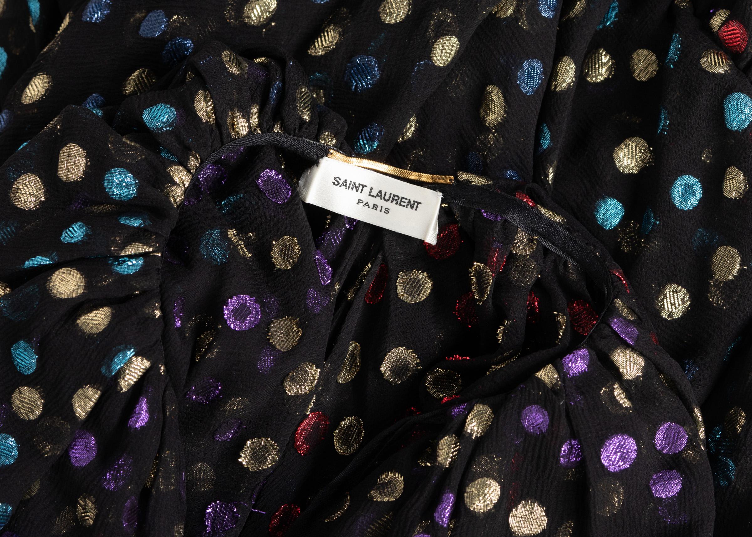 Saint Laurent Silk Metallic Dot Ruffle Cape Blouse Top Runway YSL  2018 NEW in vendita 7