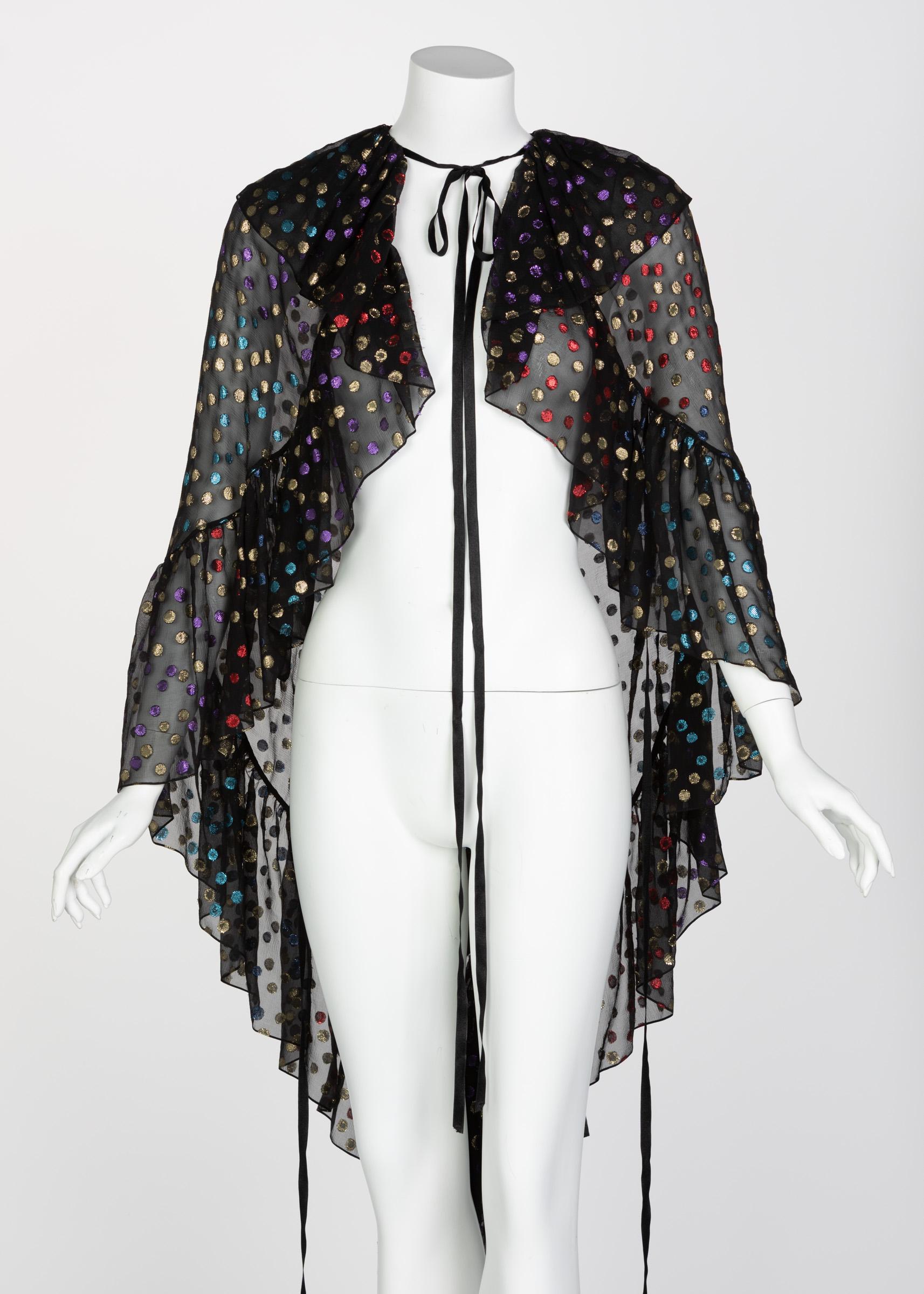 Saint Laurent Silk Metallic Dot Ruffle Cape Blouse Top Runway YSL  2018 NEW in vendita 9