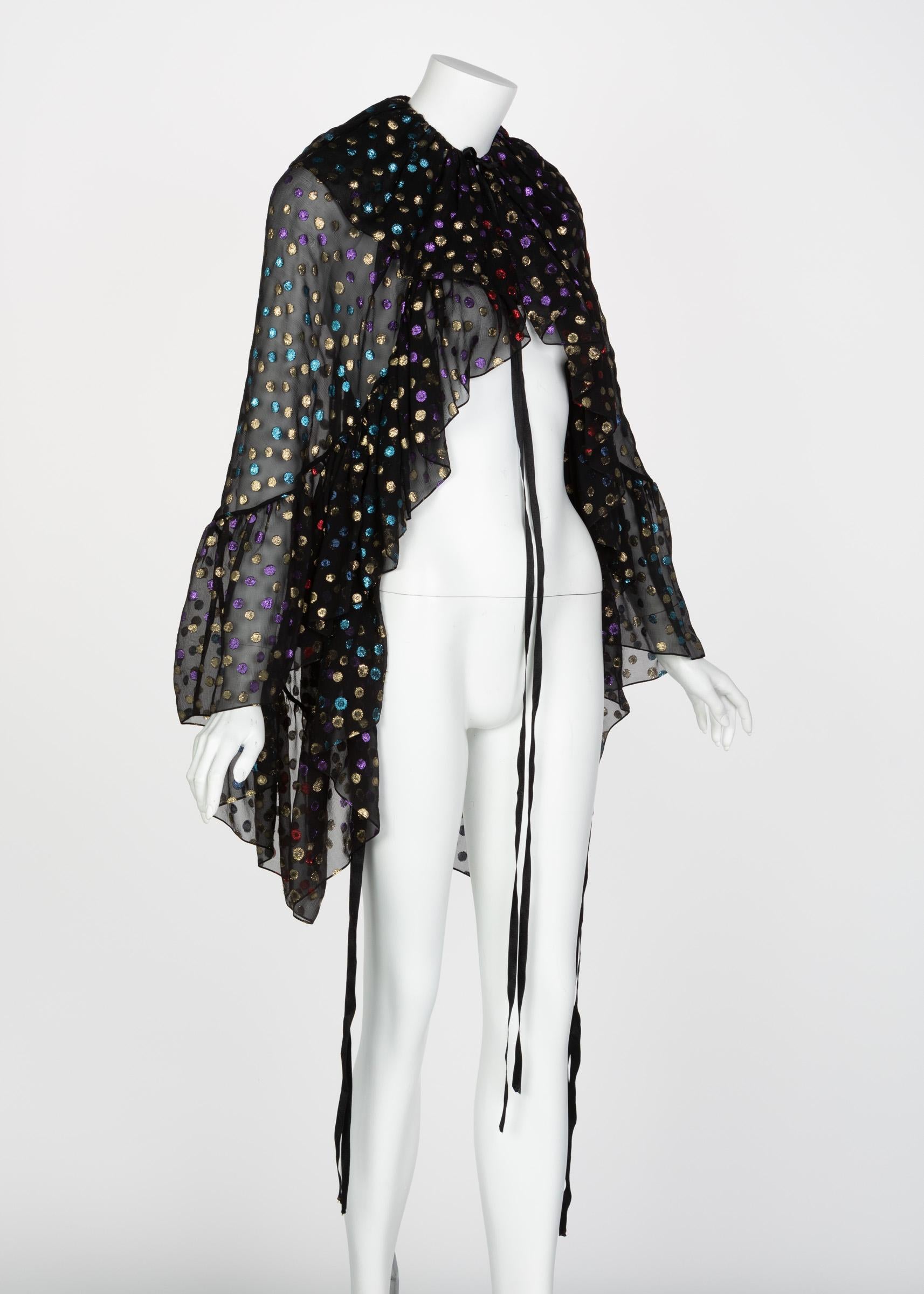Saint Laurent Silk Metallic Dot Ruffle Cape Blouse Top Runway YSL  2018 NEW in vendita 10