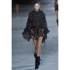 Saint Laurent Silk Metallic Dot Ruffle Cape Blouse Top Runway YSL  2018 NEW