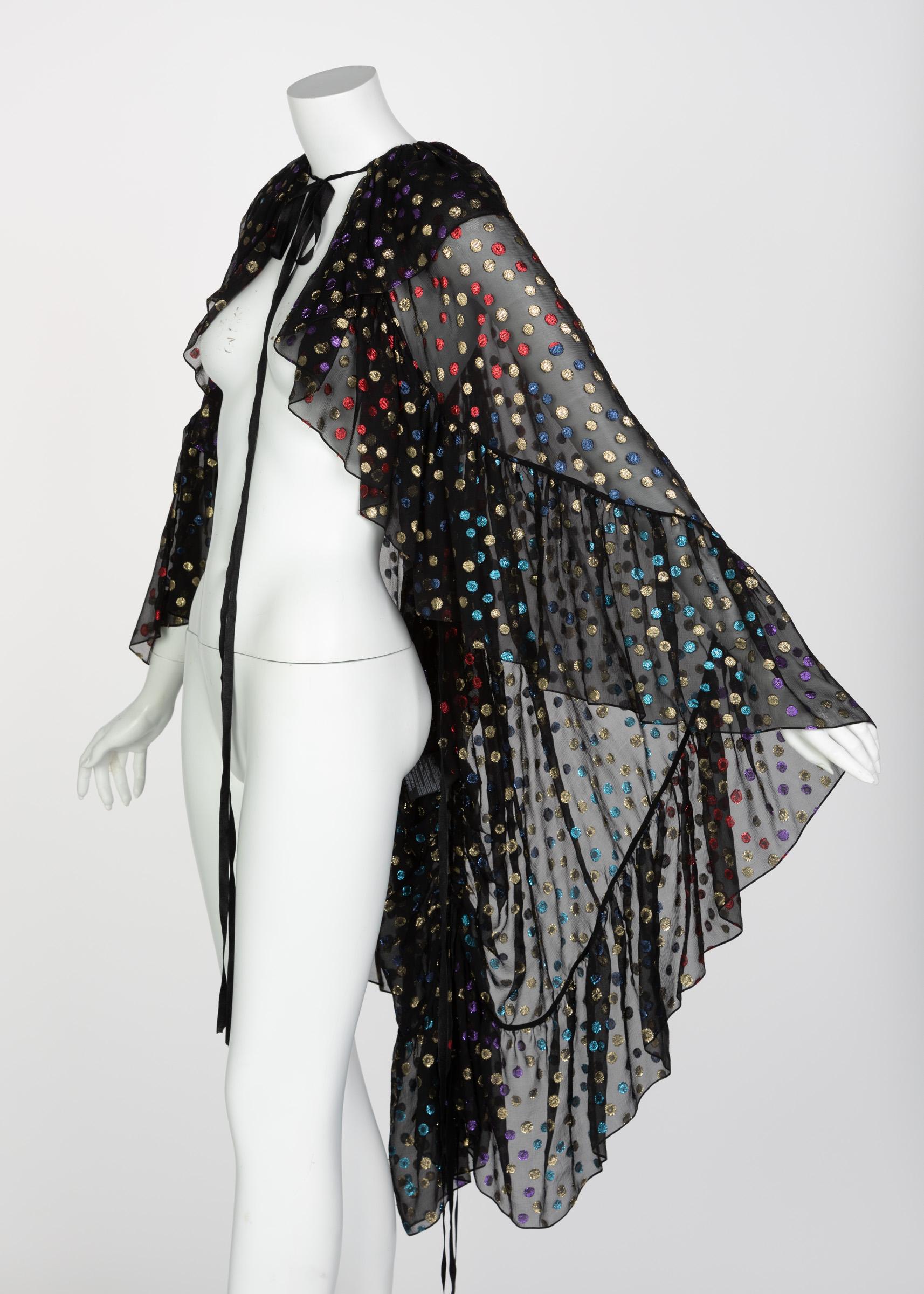 Saint Laurent Silk Metallic Dot Ruffle Cape Blouse Top Runway YSL  2018 NEW In condizioni ottime in vendita a Boca Raton, FL