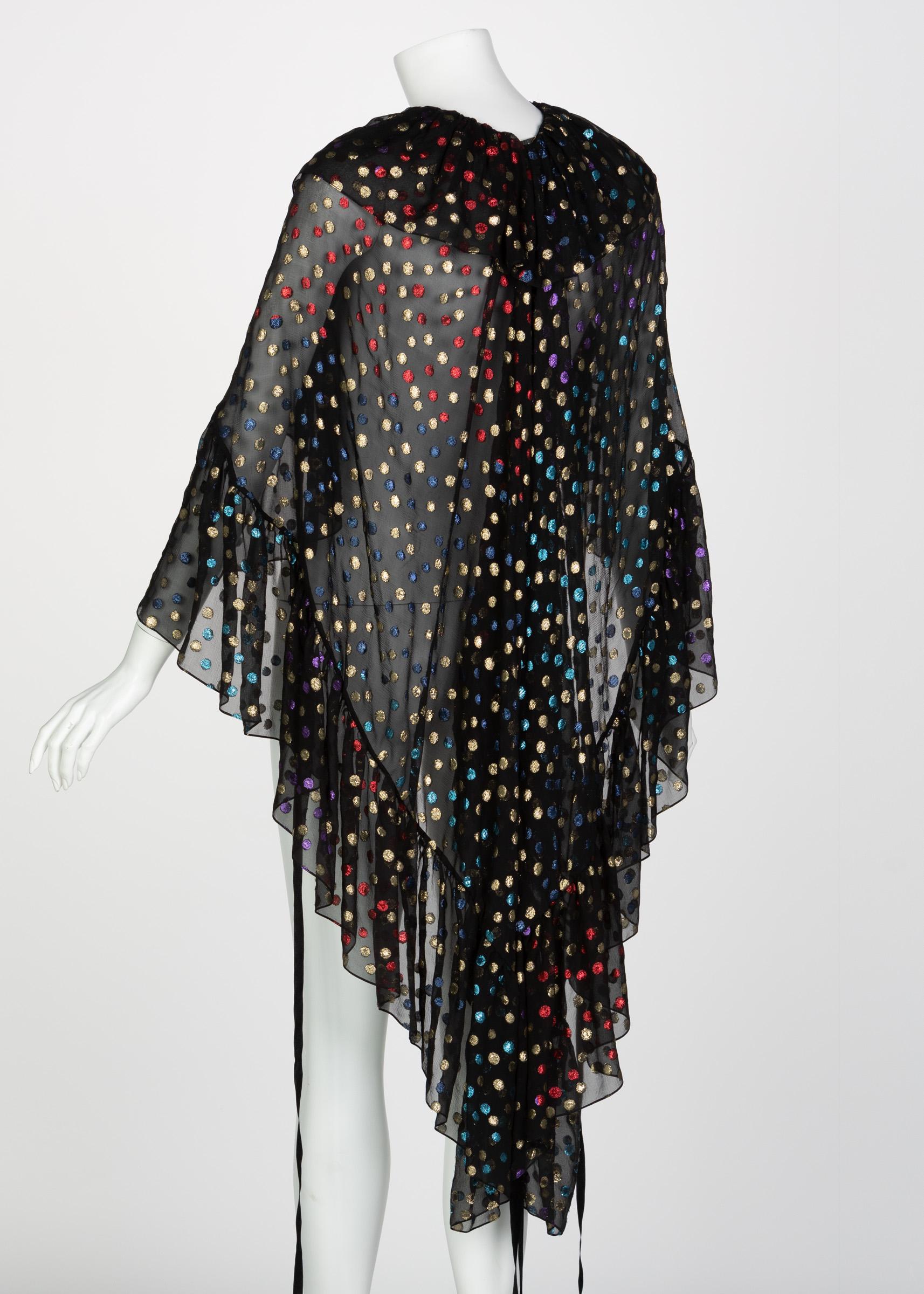 Donna Saint Laurent Silk Metallic Dot Ruffle Cape Blouse Top Runway YSL  2018 NEW in vendita