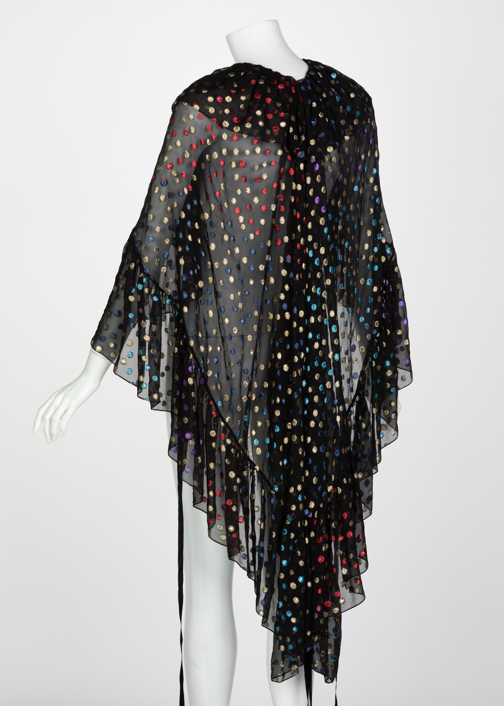 Saint Laurent Silk Metallic Dot Ruffle Cape Blouse Top Runway YSL  2018 NEW in vendita 1