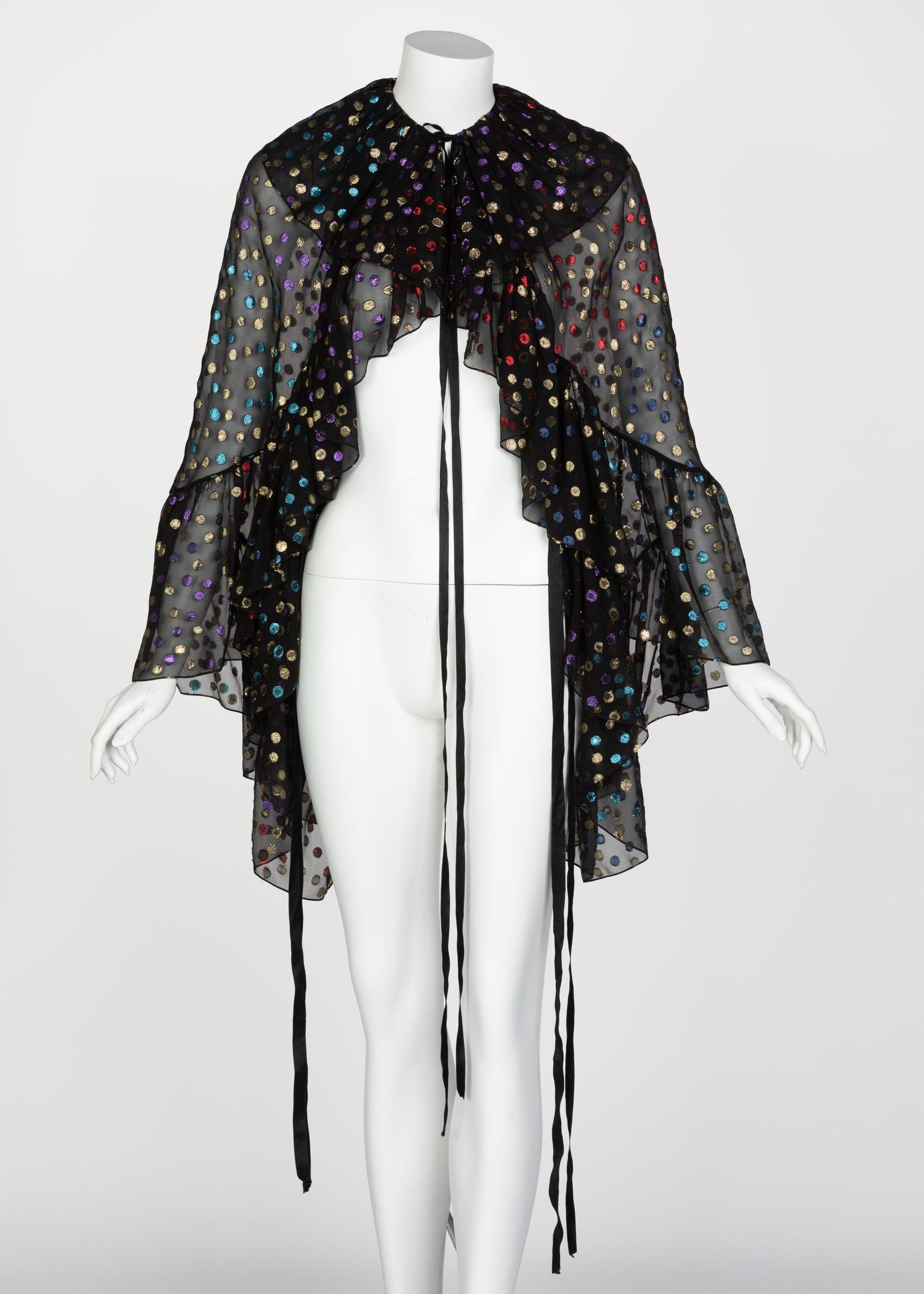 Saint Laurent Silk Metallic Dot Ruffle Cape Blouse Top Runway YSL  2018 NEW in vendita 2