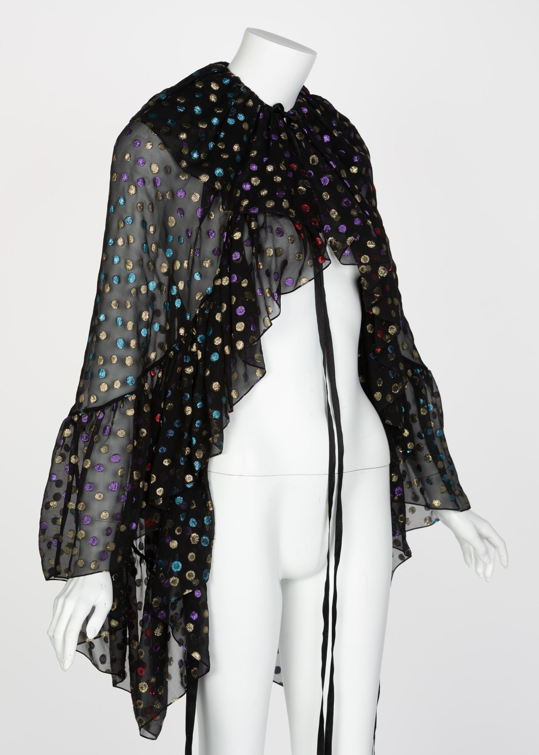 Saint Laurent Silk Metallic Dot Ruffle Cape Blouse Top Runway YSL  2018 NEW in vendita 3