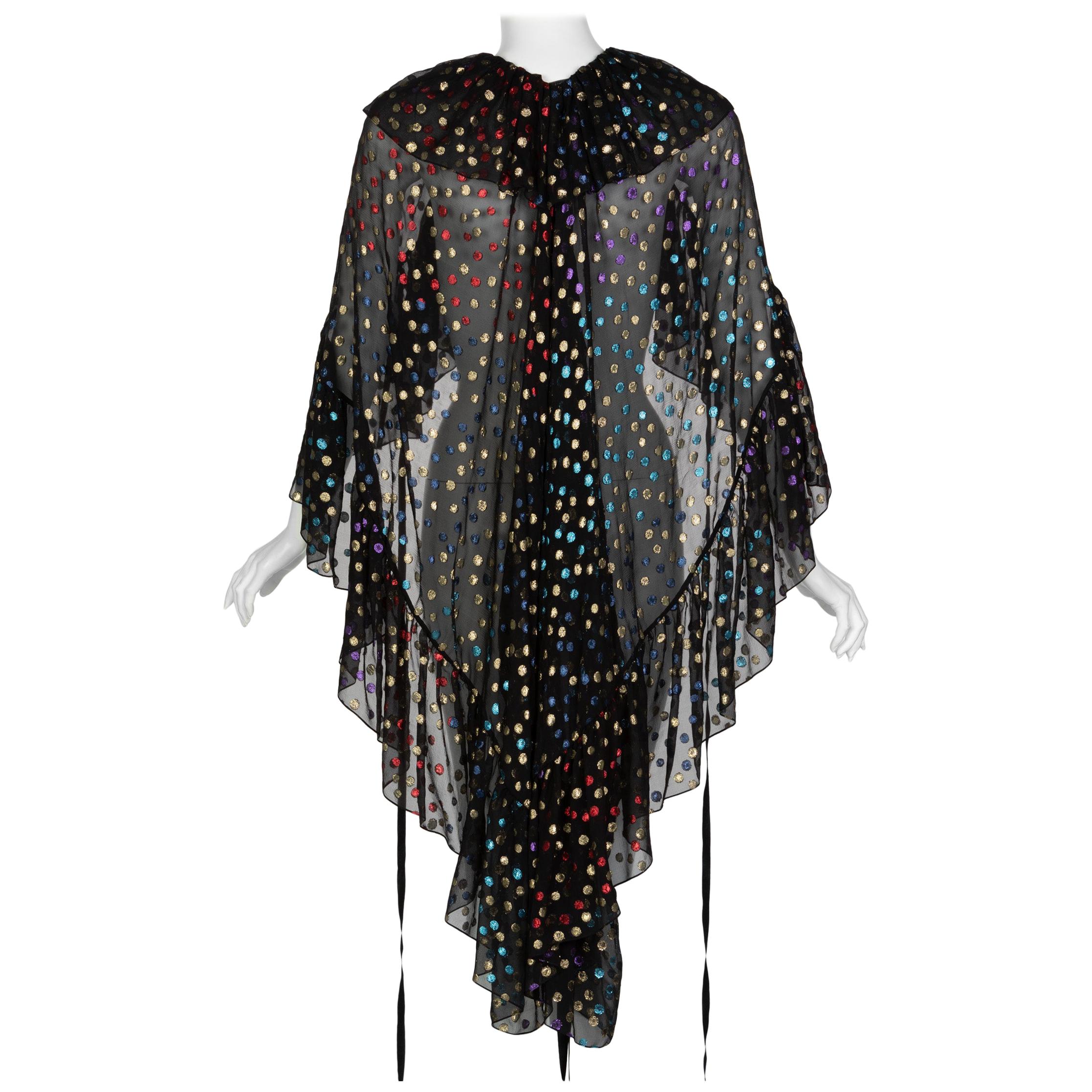 Saint Laurent Silk Metallic Dot Ruffle Cape Blouse Top Runway YSL  2018 NEW in vendita