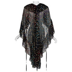 Saint Laurent Seide Metallic Dot Ruffle Cape Bluse Top Laufsteg YSL  2018 NEU