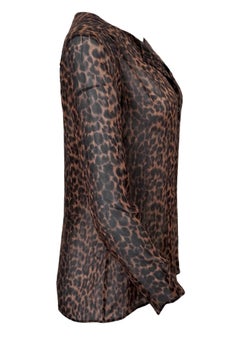 Saint Laurent Silk Sheer Leopard Buttoned Top