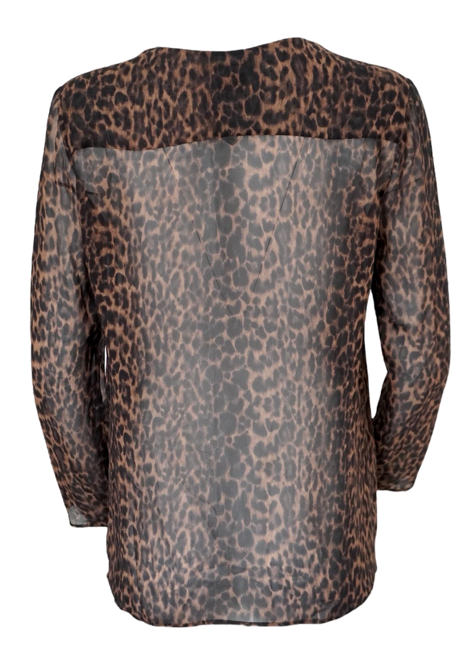 Saint Laurent Silk Sheer Leopard Buttoned Top In Good Condition For Sale In Beverly Hills, CA