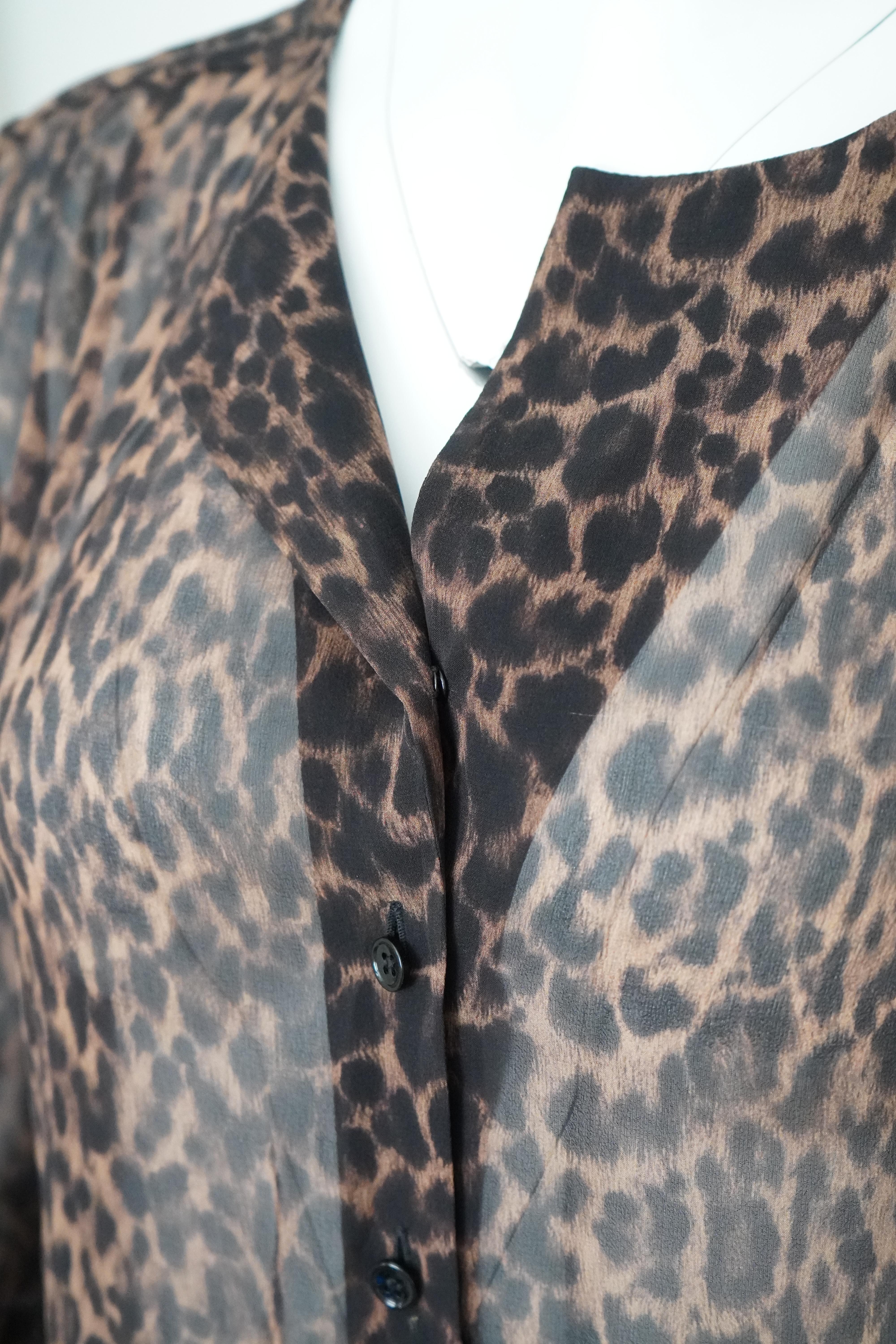Saint Laurent Silk Sheer Leopard Buttoned Top For Sale 1