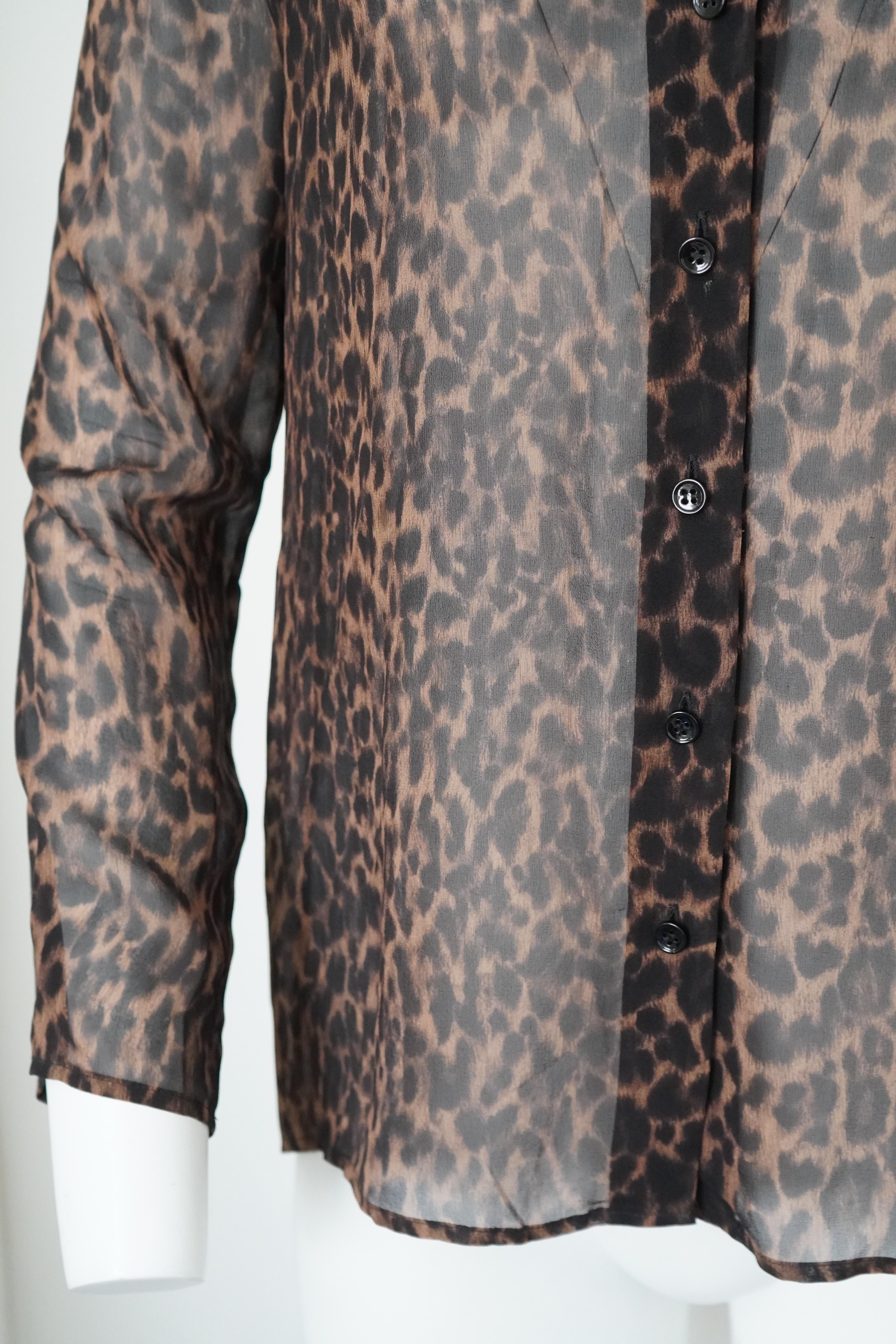 Saint Laurent Silk Sheer Leopard Buttoned Top For Sale 2