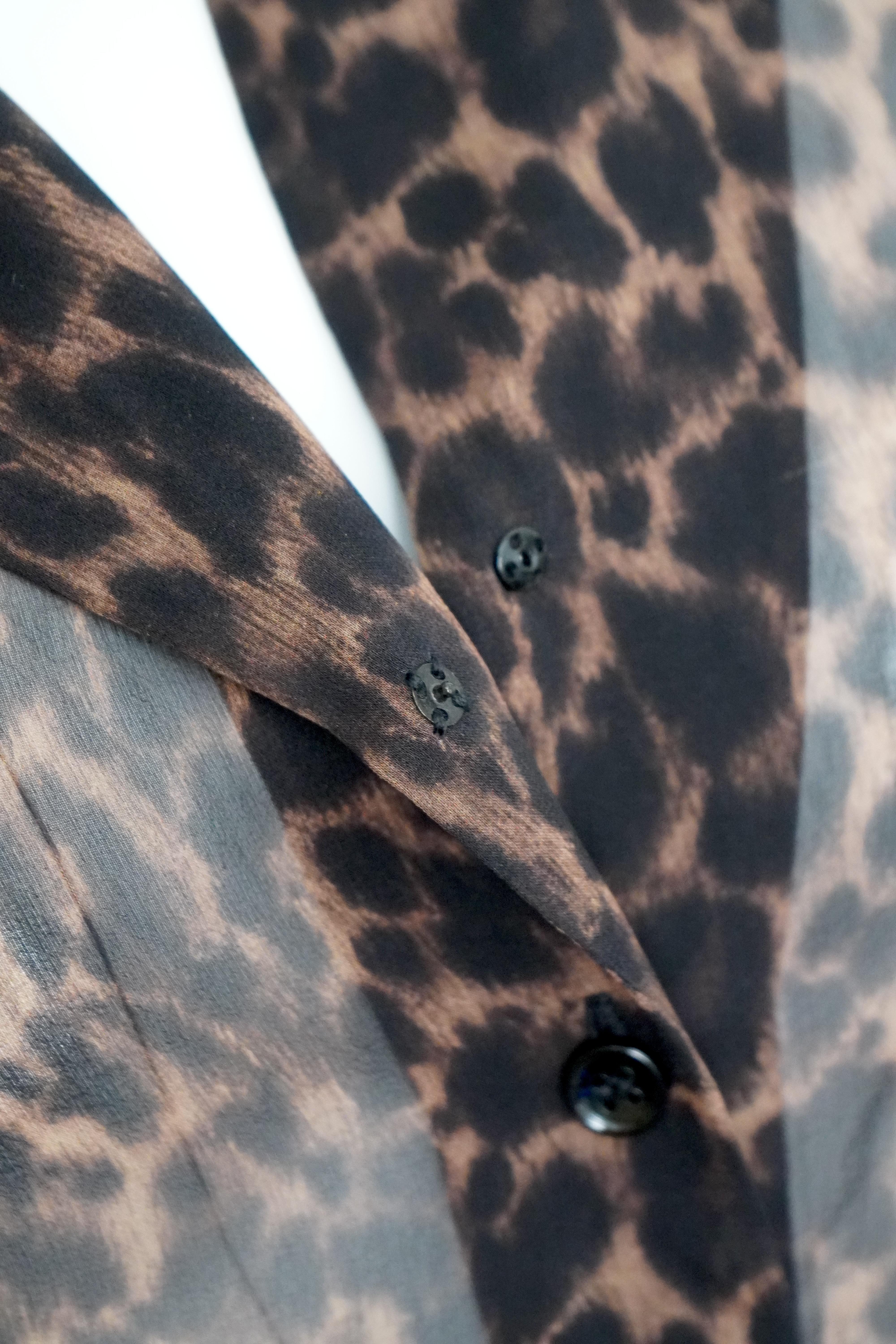 Saint Laurent Silk Sheer Leopard Buttoned Top For Sale 5
