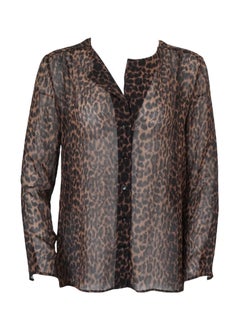 Saint Laurent Silk Sheer Leopard Buttoned Top