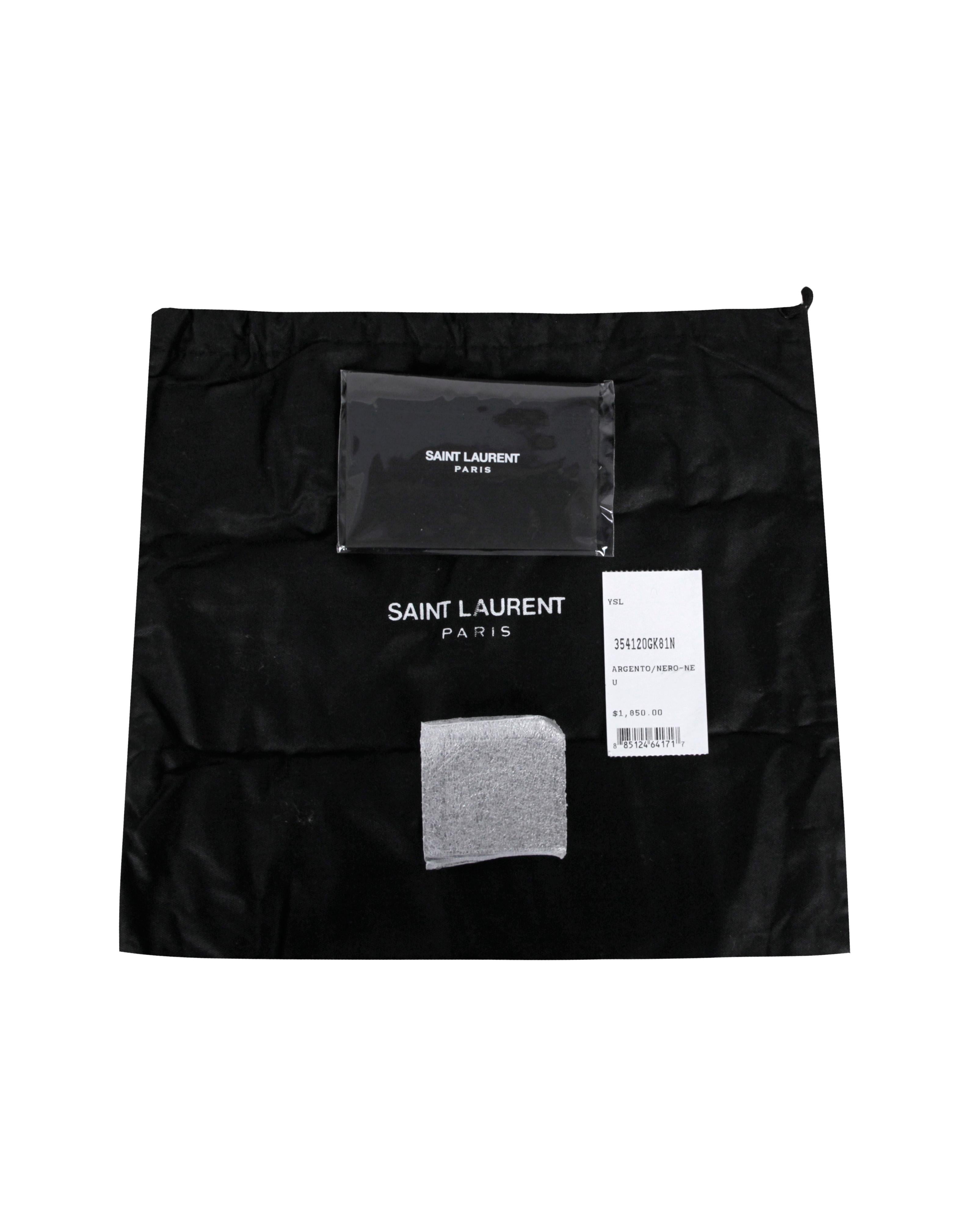 Saint Laurent Silver/Black Glitter Leopard Small Monogram Kate Tassel Crossbody 6