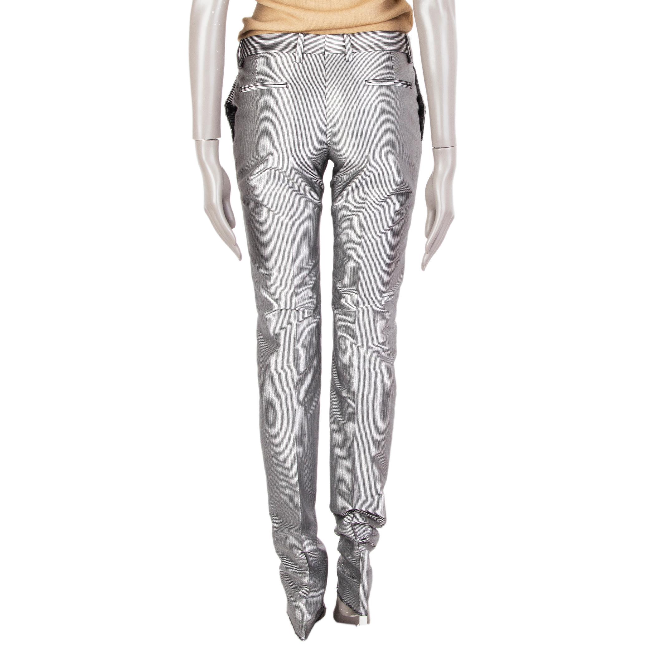 Gray SAINT LAURENT silver & black polyester STRIPED SKINNY Pants 36 XS For Sale