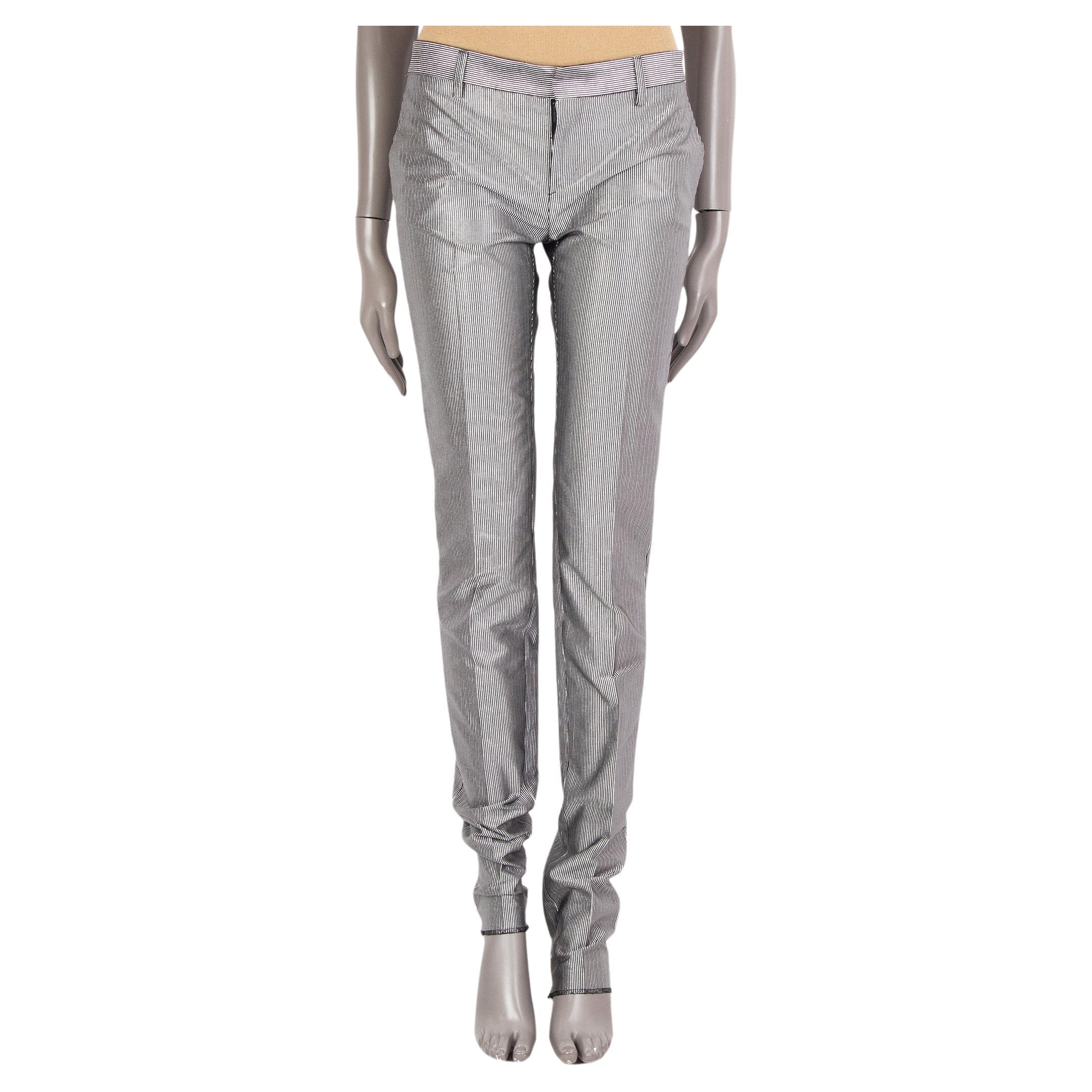 SAINT LAURENT silver & black polyester STRIPED SKINNY Pants 36 XS For Sale
