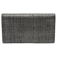 Saint Laurent Silver/Black Shimmering Canvas Belle De Jour Clutch