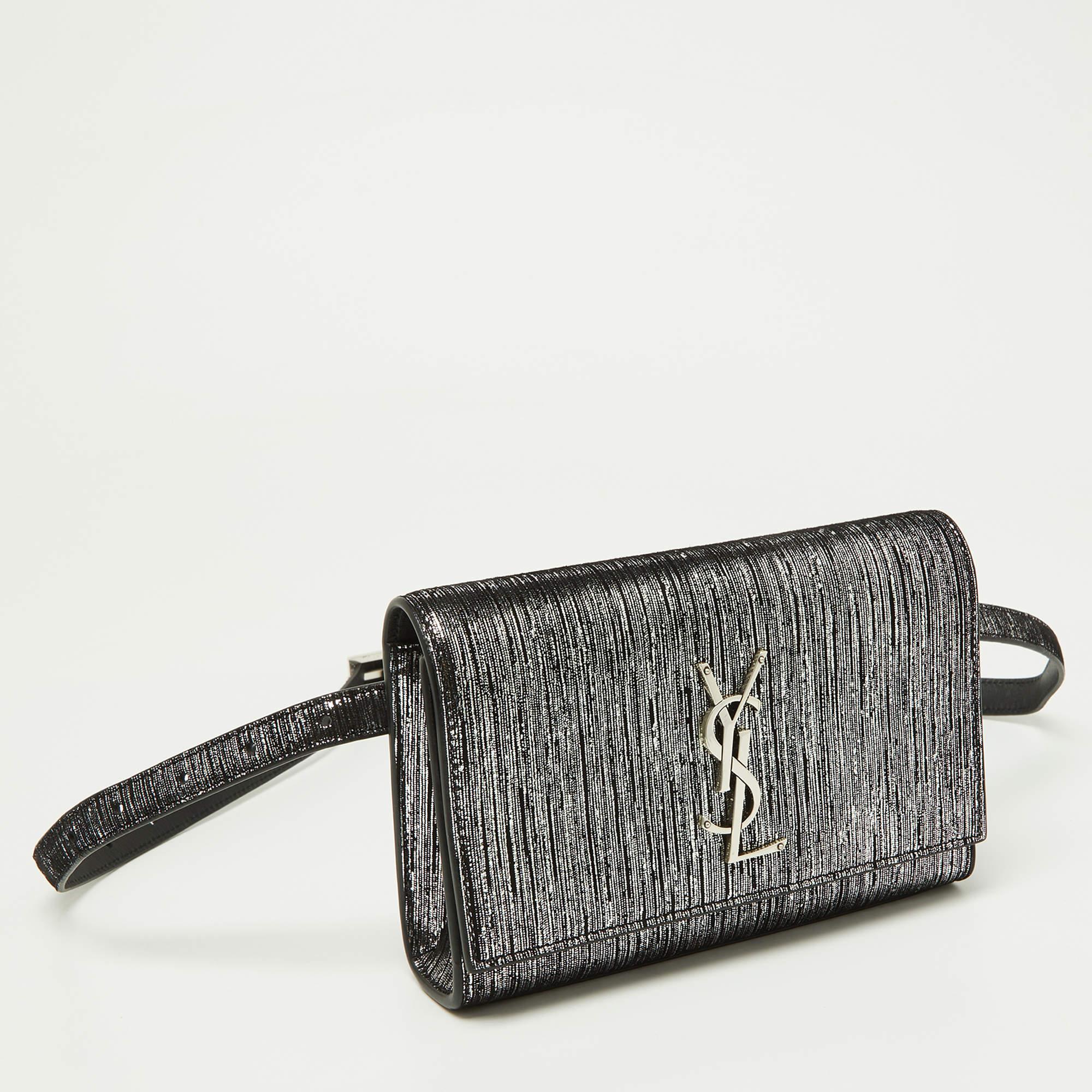 Saint Laurent Silver/Black Suede Kate Belt Bag For Sale 3