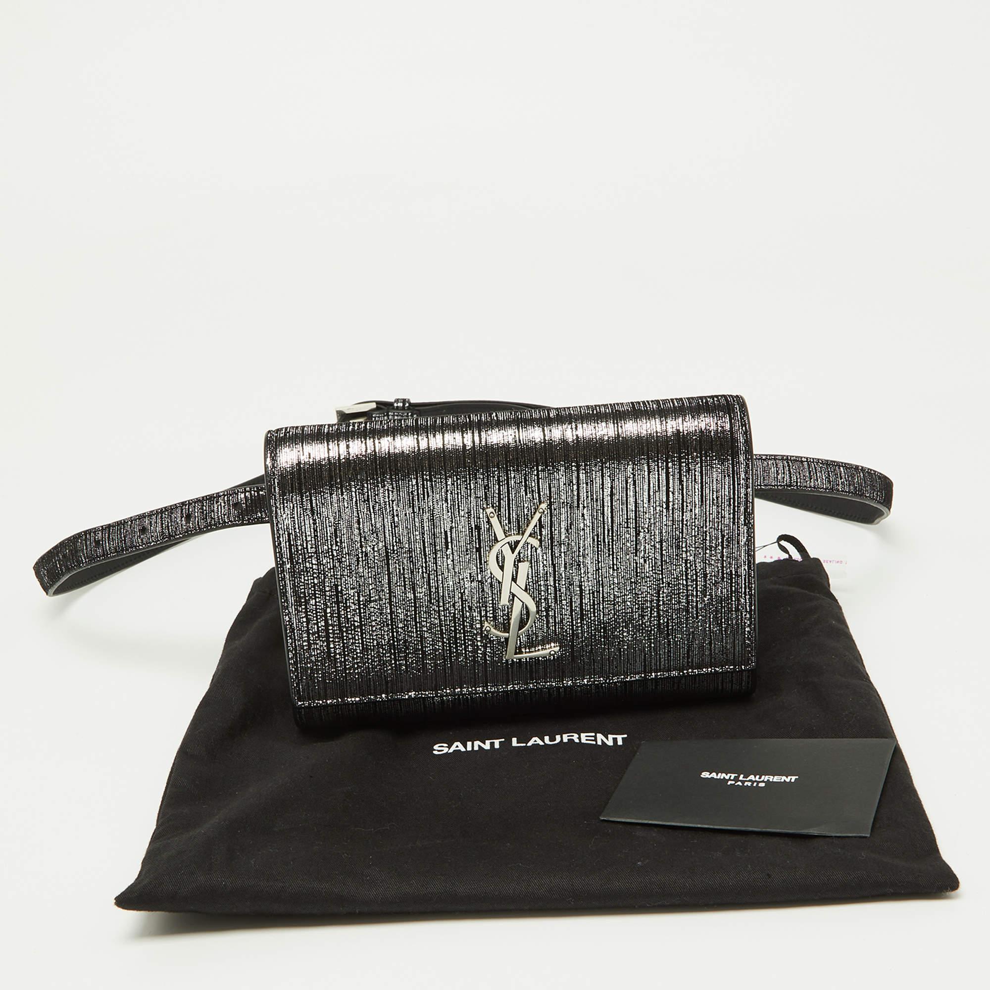 Saint Laurent Silver/Black Suede Kate Belt Bag For Sale 4