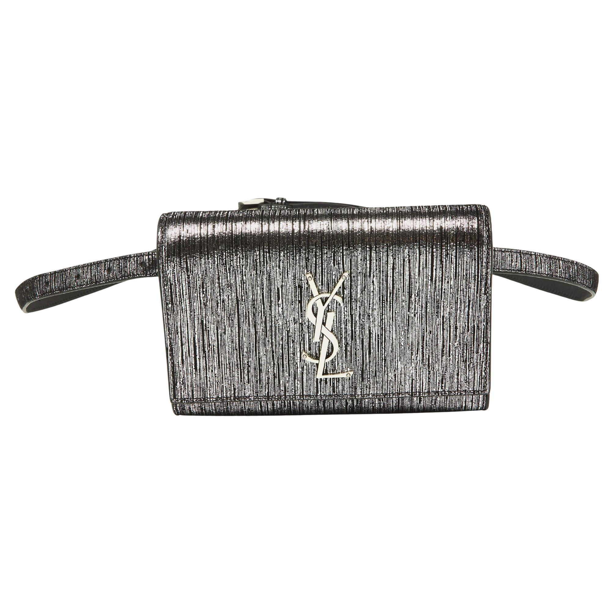 Saint Laurent Silver/Black Suede Kate Belt Bag For Sale