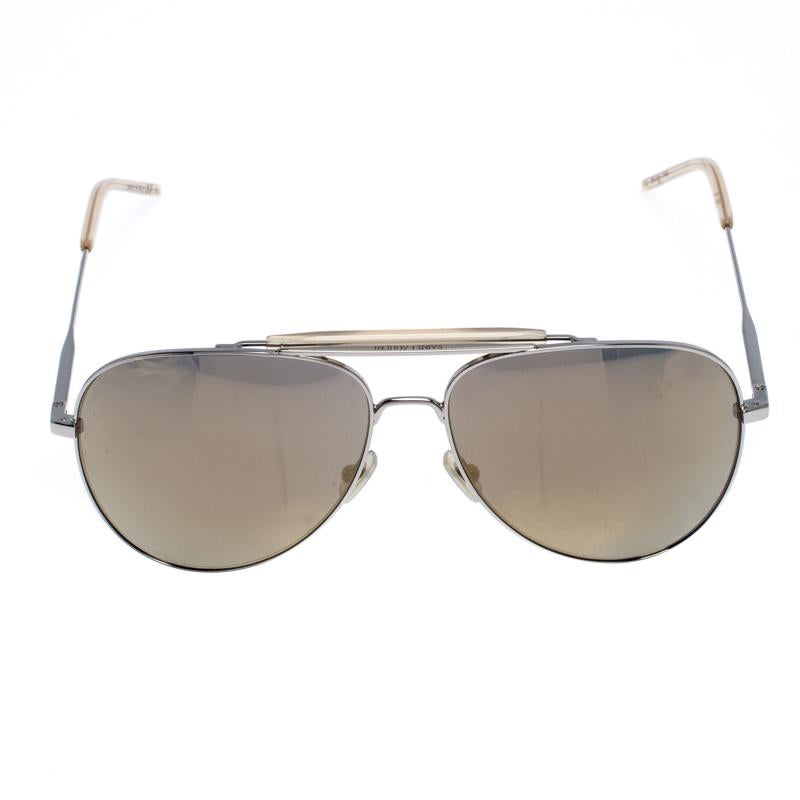 Gray Saint Laurent Silver/Bronze Mirror Aviator Sunglasses