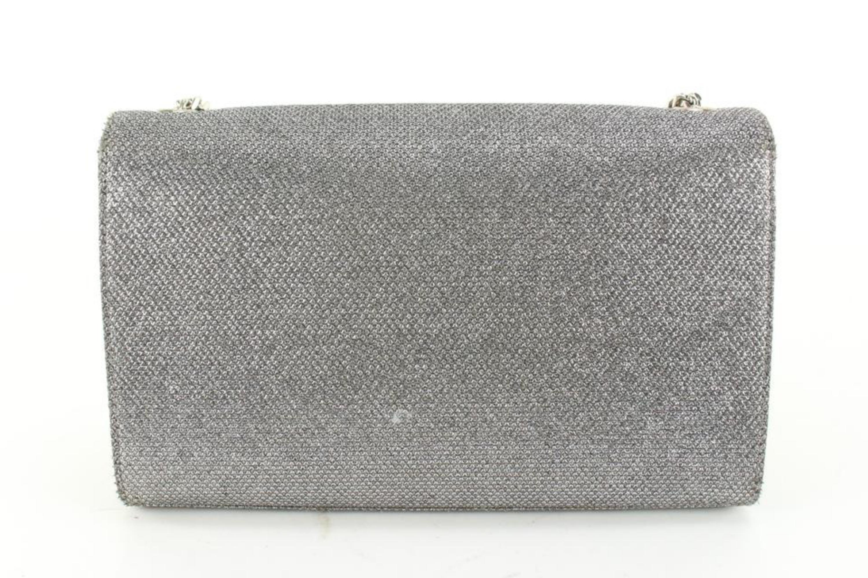 Saint Laurent Silver Glitter Sparkle Galactica Wallet on Chain78sl711s In Good Condition In Dix hills, NY