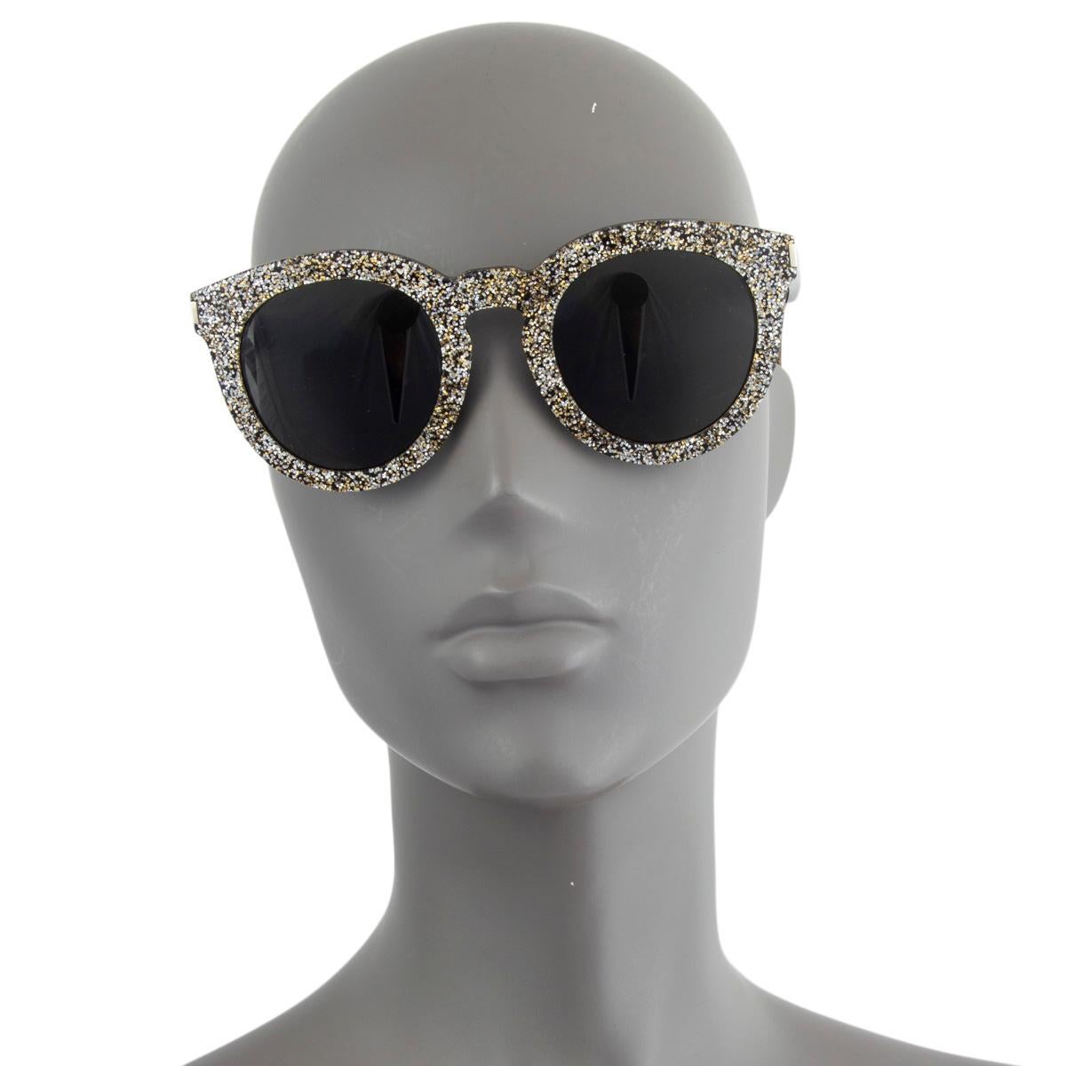 SAINT LAURENT silver glitter Sunglasses SL102 003 In Excellent Condition In Zürich, CH