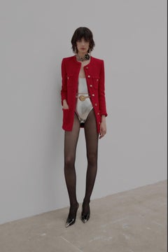 Saint Laurent Silver Lamé Metallic Bodysuit Collection Fall RTW21