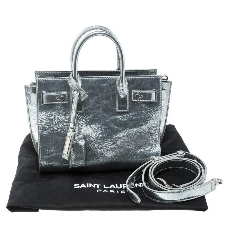 Saint Laurent Silver Laminated Leather Classic Sac De Jour Tote For Sale at 1stDibs