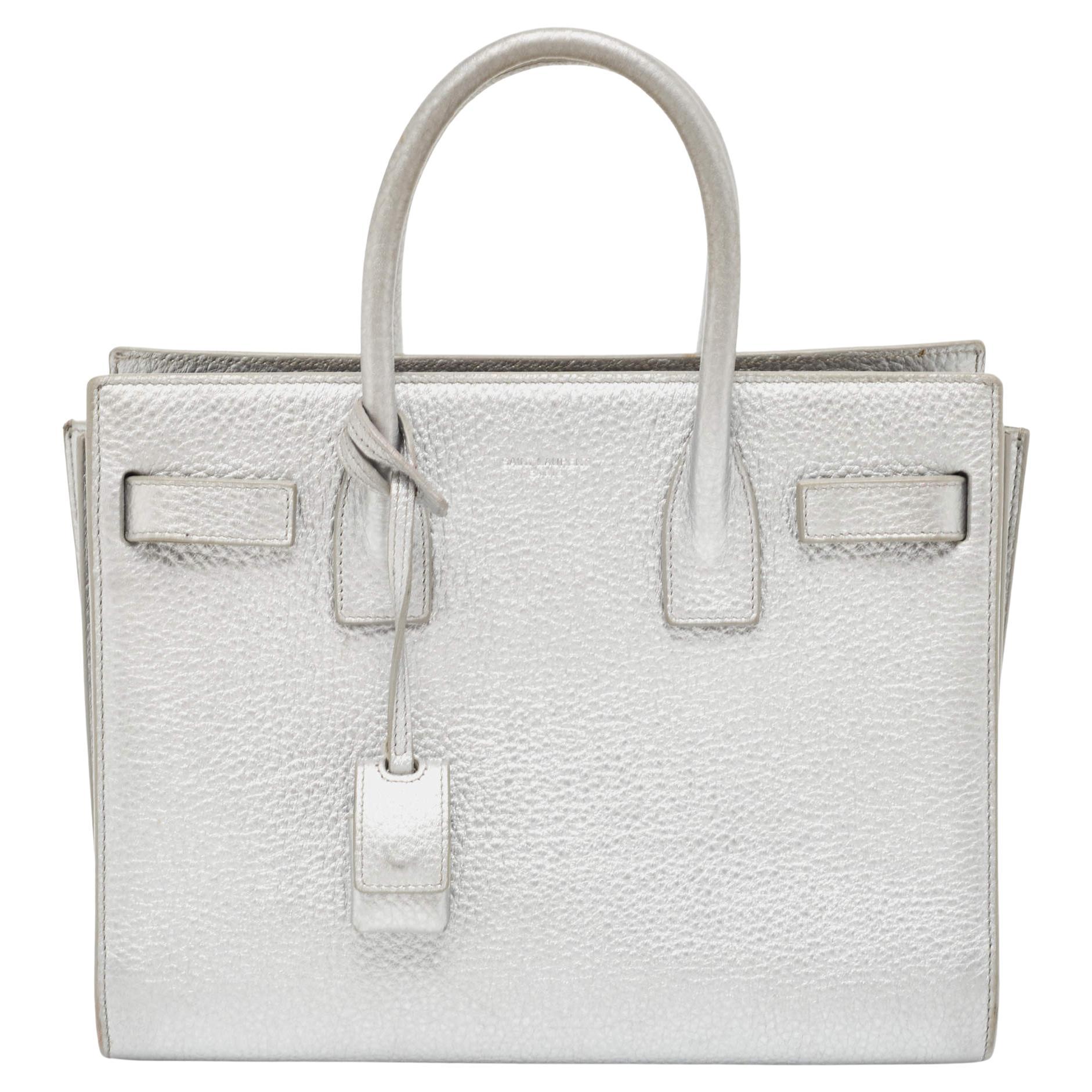 Saint Laurent Silver Leather Baby Classic Sac De Jour Tote