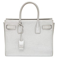 Used Saint Laurent Silver Leather Baby Classic Sac De Jour Tote