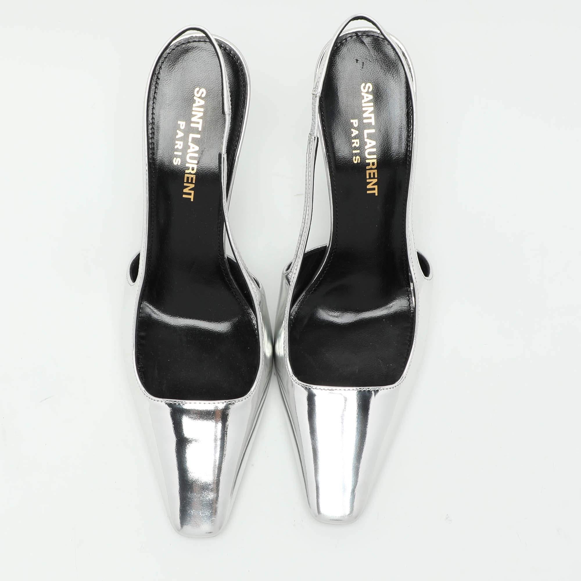 Saint Laurent Silver Leather Blade Slingback Pumps Size 36 In Excellent Condition In Dubai, Al Qouz 2