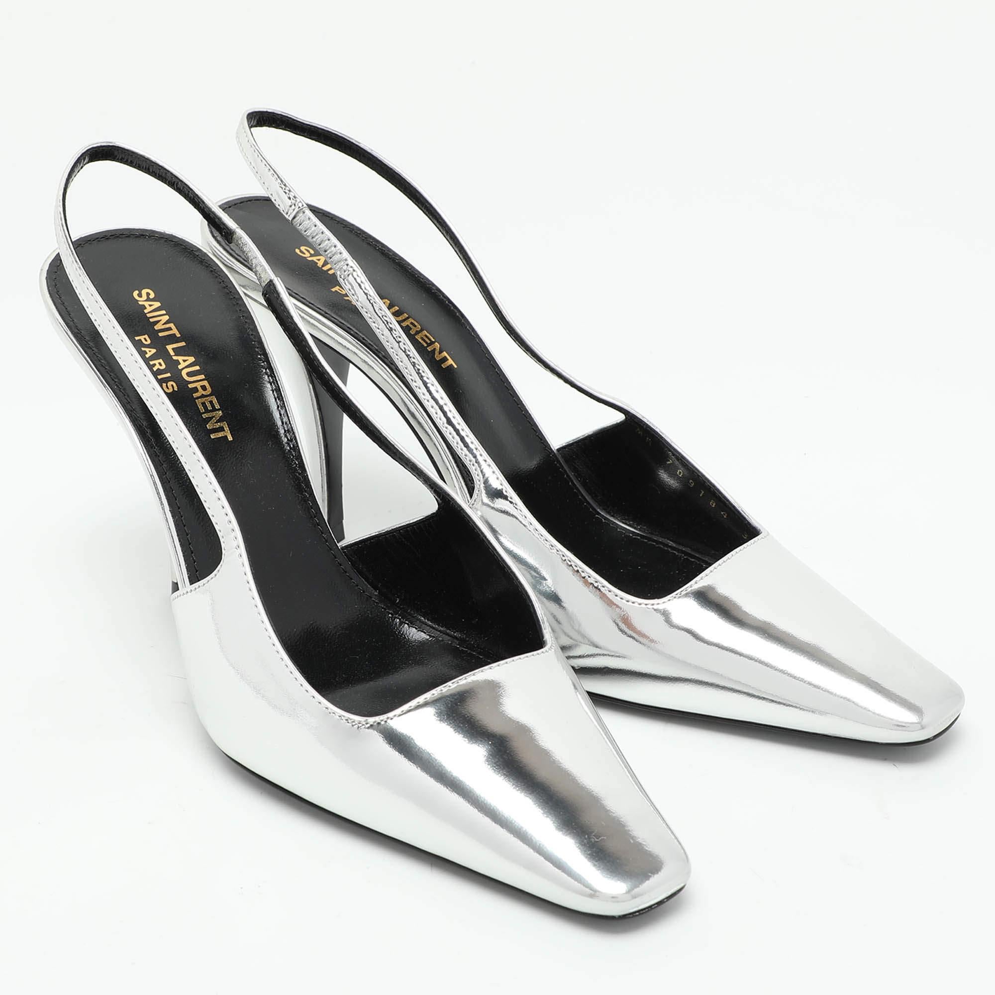 Women's Saint Laurent Silver Leather Blade Slingback Pumps Size 36