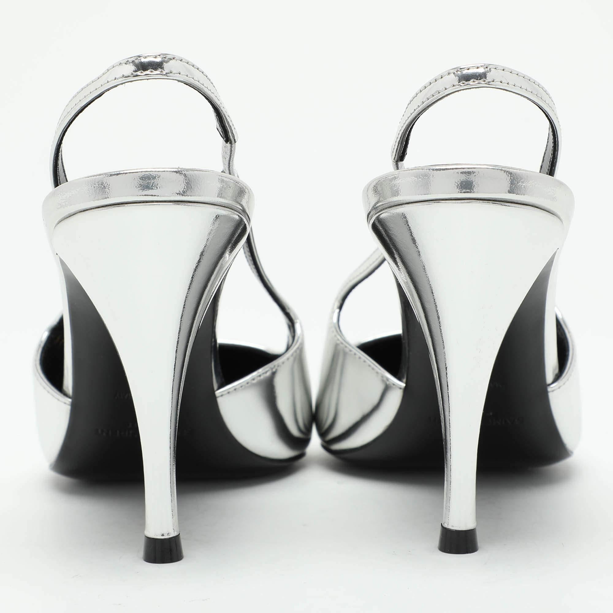 Saint Laurent Silver Leather Blade Slingback Pumps Size 36 1