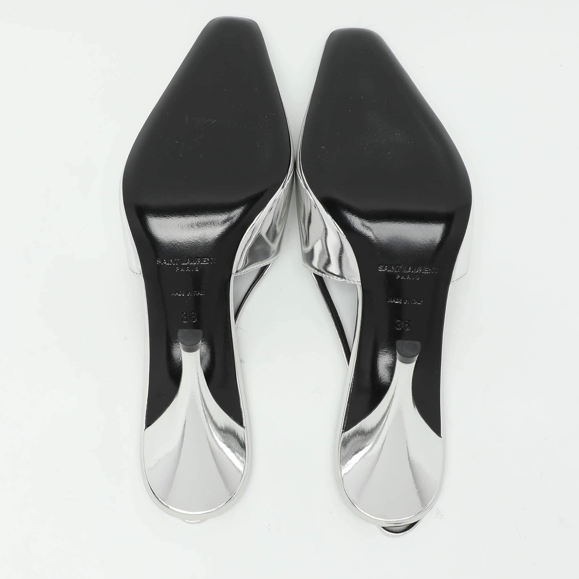 Saint Laurent Silver Leather Blade Slingback Pumps Size 36 2