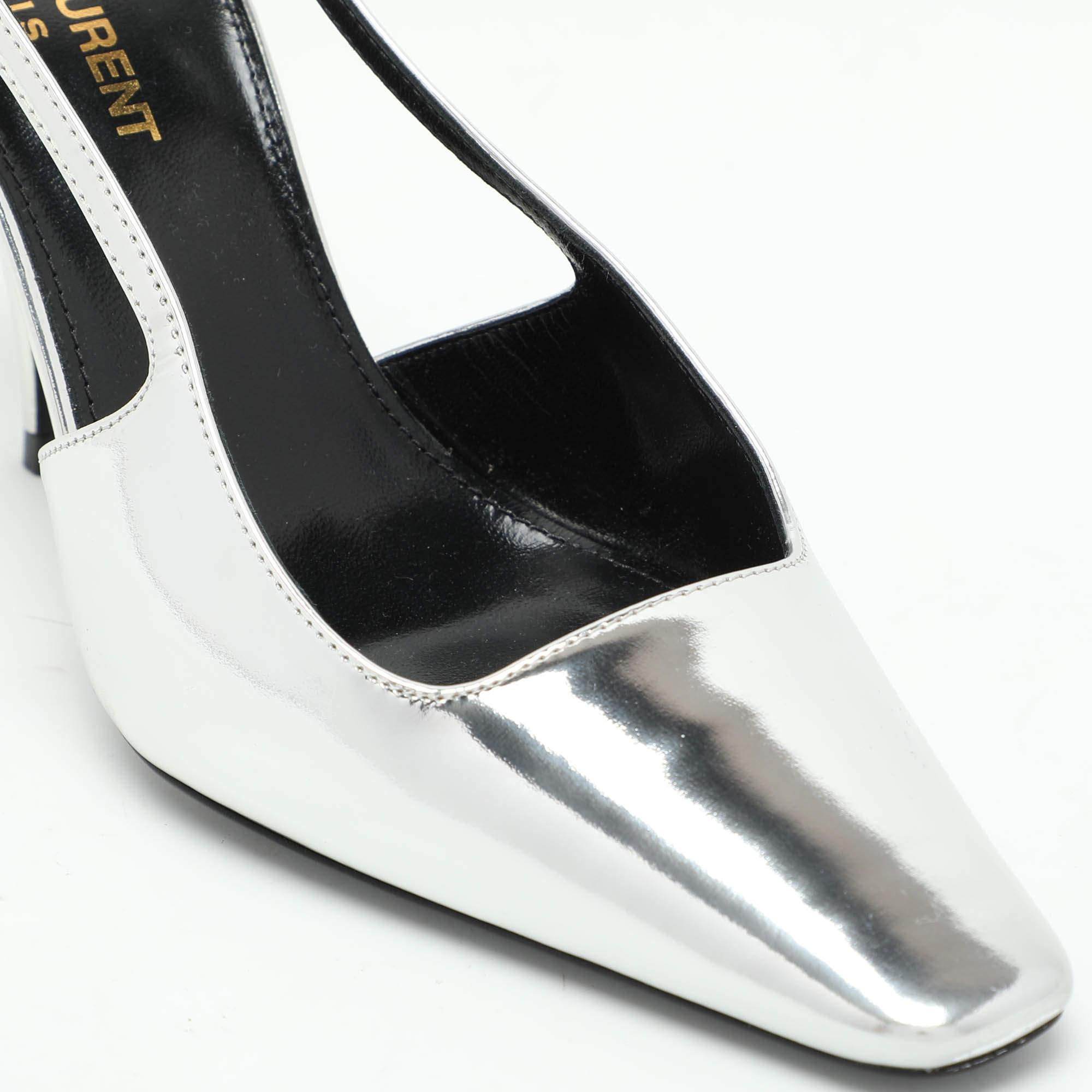 Saint Laurent Silver Leather Blade Slingback Pumps Size 36 3