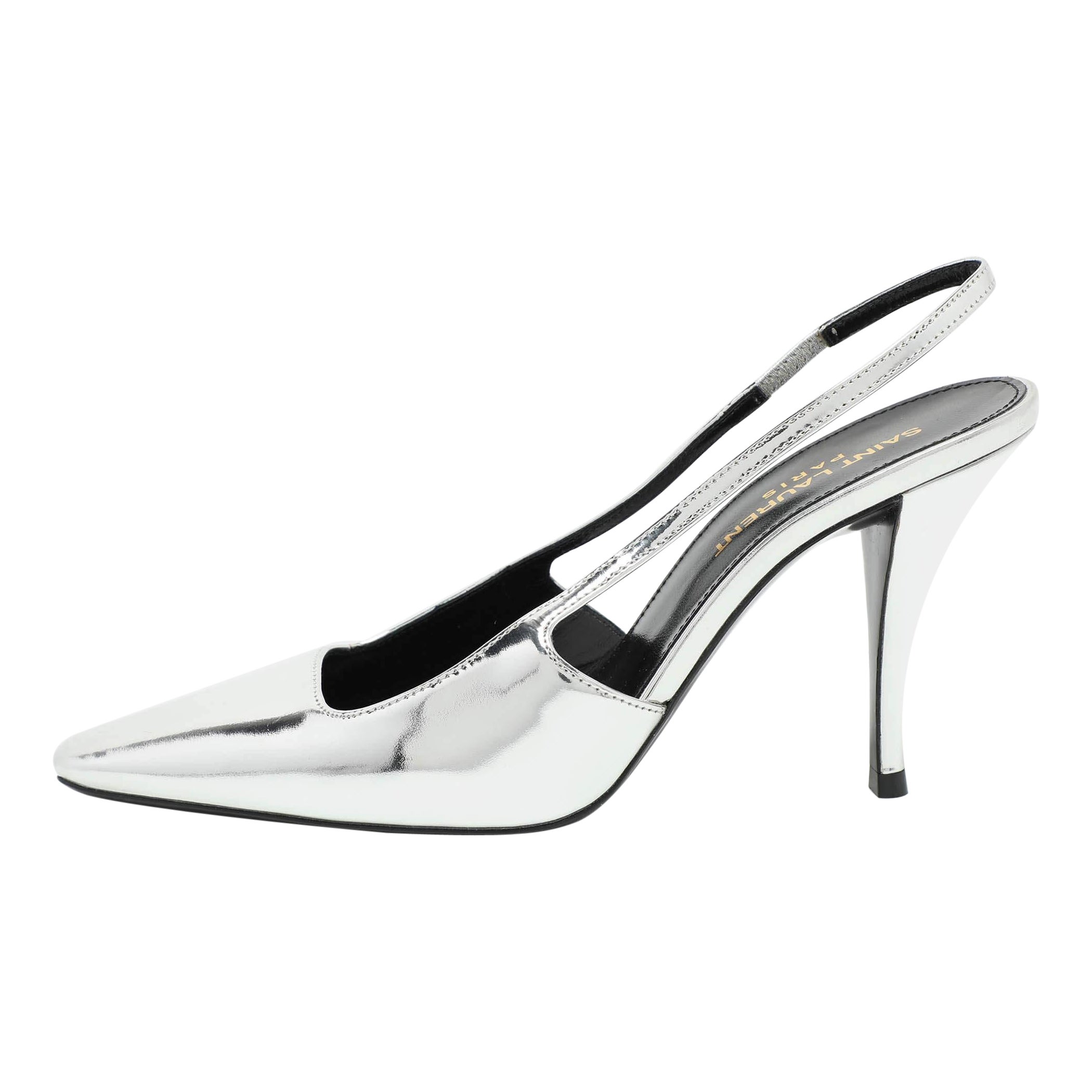 Saint Laurent Silver Leather Blade Slingback Pumps Size 36